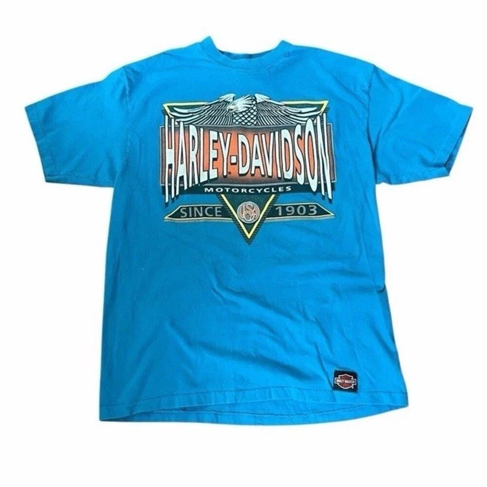 VINTAGE HARLEY-DAVIDSON Single Stitch T-Shirt Mens Size Large Blue 3064-9
